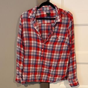 J. Crew Red, Blue & White Plaid Button-Down Popover Shirt